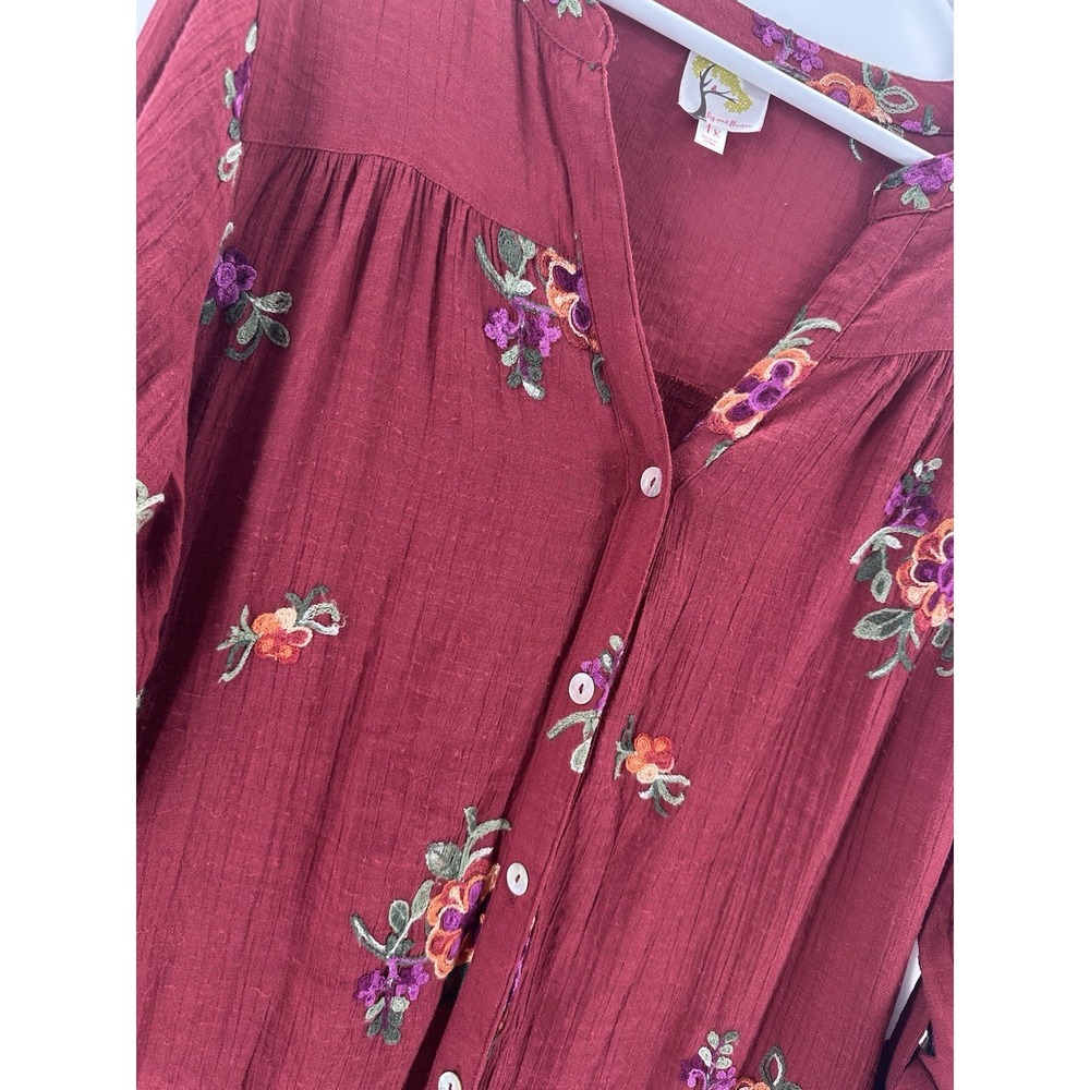 FIG AND FLOWER Anthropologie Button Shirt Women 1X Floral‎ Embroidered Q1019 - Picture 3 of 10